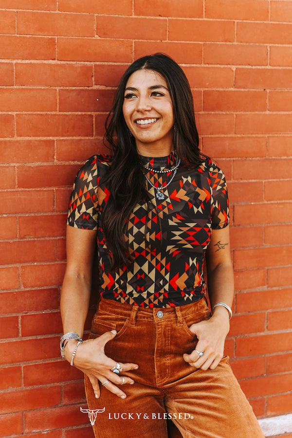 AZTEC HILL SHORT SLEEVE MESH TOP