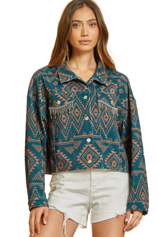 TAOS VALLEY JACKET - TEAL AZTEC