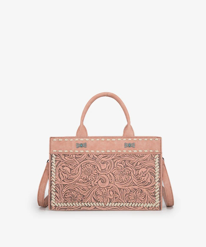 FLORAL TOOLED TOTE - DARK PINK