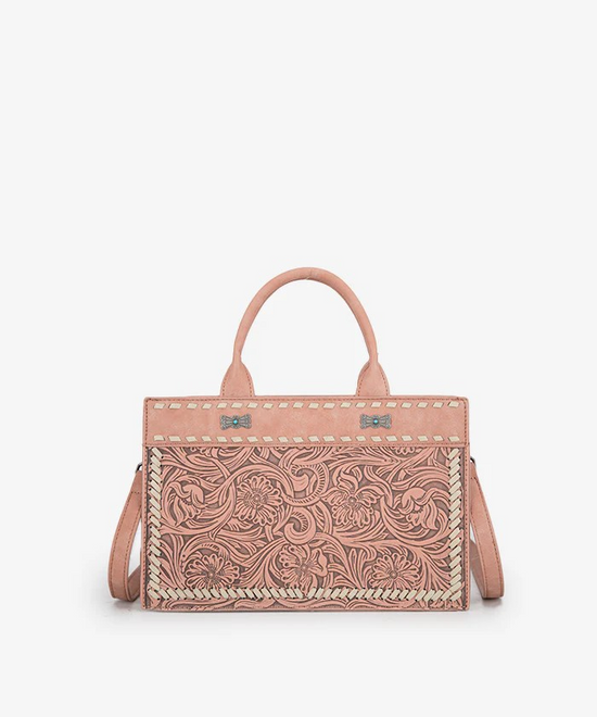 FLORAL TOOLED TOTE - DARK PINK