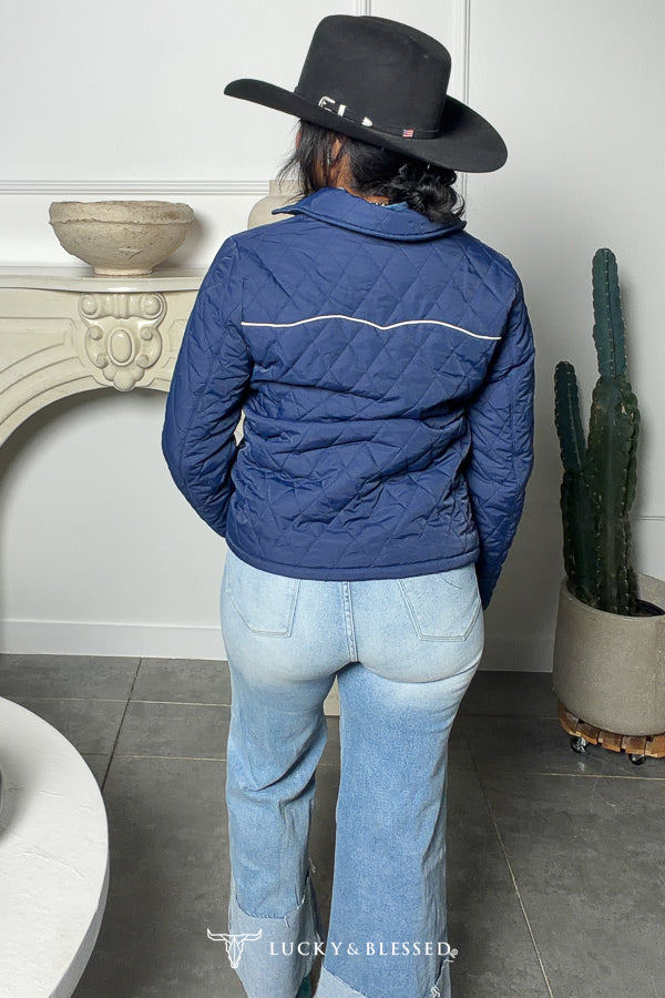 QUILTED CONCHO WESTERN JACKET - BLUE