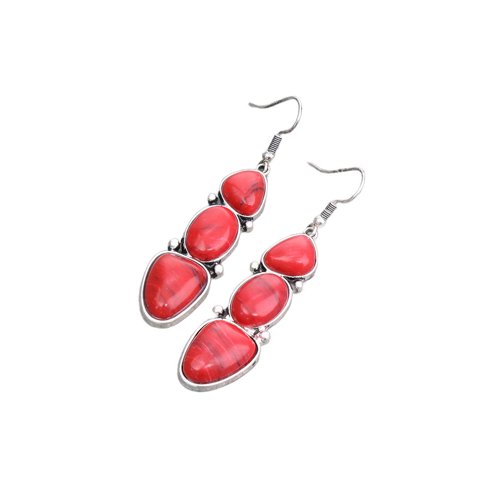 THREE STONE EARRINGS - RED