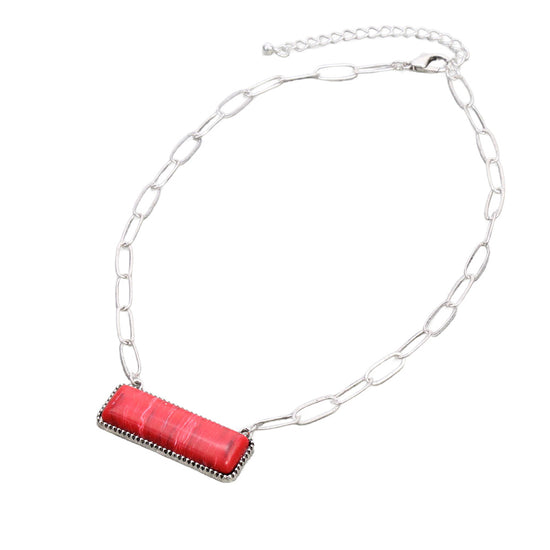 BAR STONE NECKLACE - RED