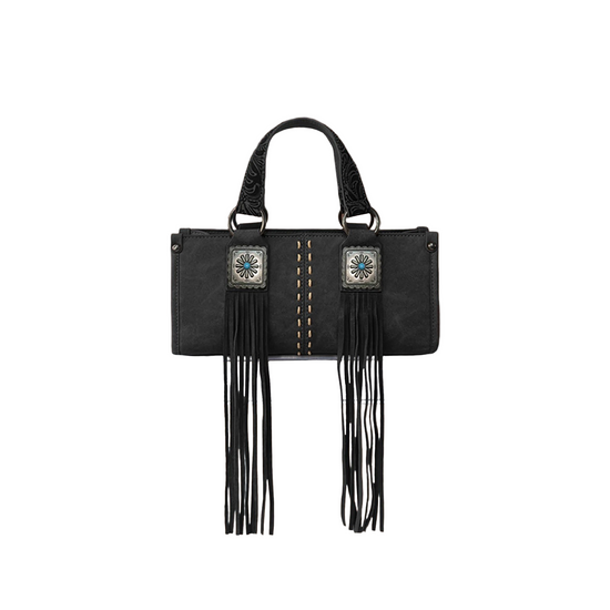 WESTERN FRINGE CONCHO CROSSBODY BAG - BLACK