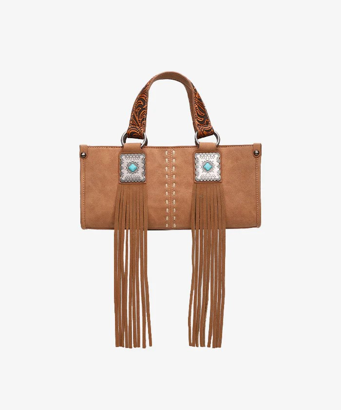 WESTERN FRINGE CONCHO CROSSBODY BAG - BROWN