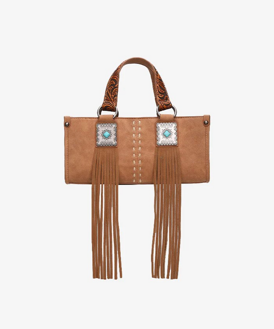 WESTERN FRINGE CONCHO CROSSBODY BAG - BROWN