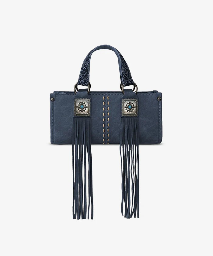WESTERN FRINGE CONCHO CROSSBODY BAG - NAVY