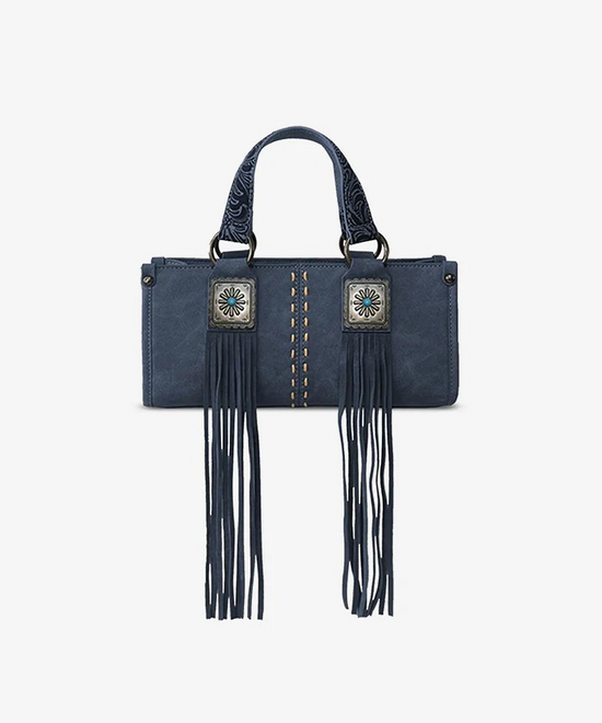 WESTERN FRINGE CONCHO CROSSBODY BAG - NAVY