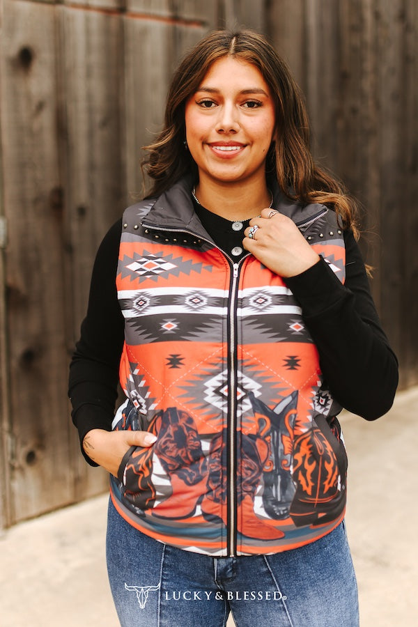 WESTERN YOKE VEST - RED/BLACK