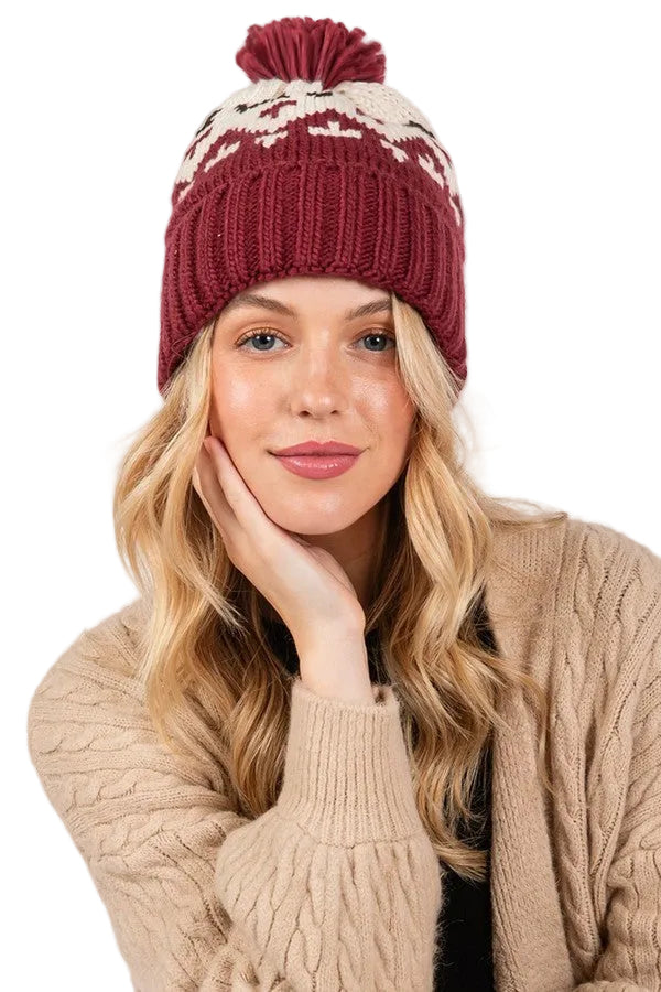 AZTEC BEANIE - BURGUNDY
