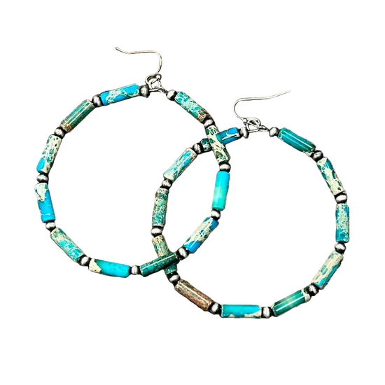 BEADED TURQ HOOP EARRINGS