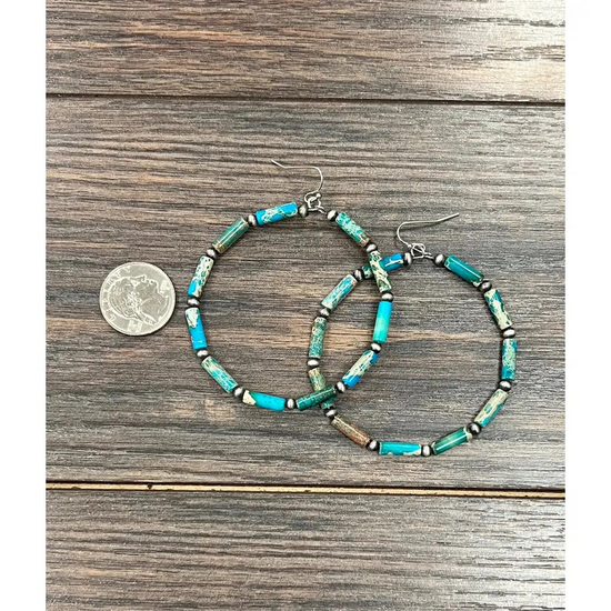BEADED TURQ HOOP EARRINGS