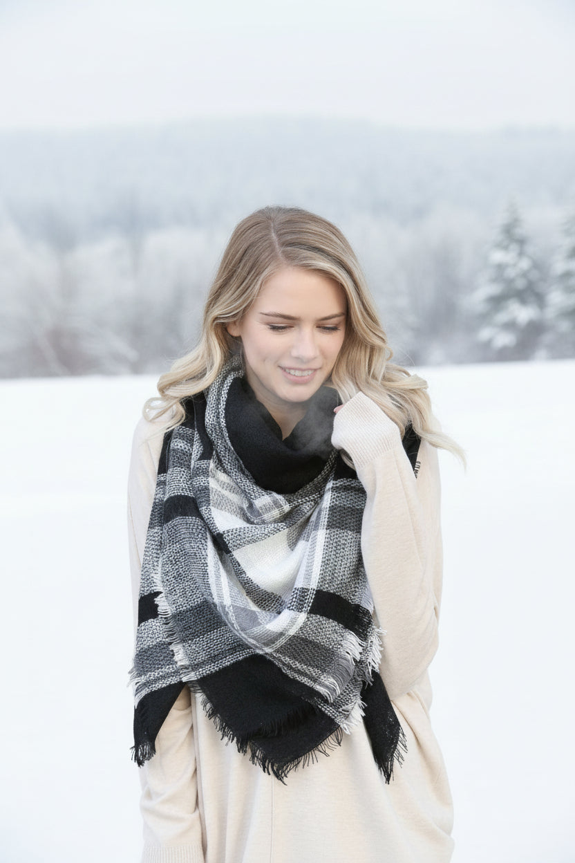 BELINDA BLANKET SCARF - BLACK/GRAY