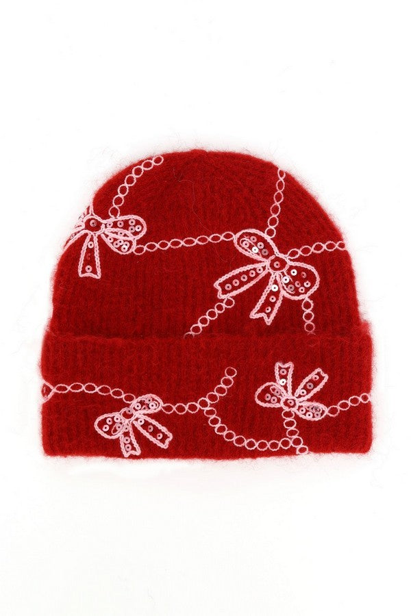 BOW CHAIN BEANIE - RED