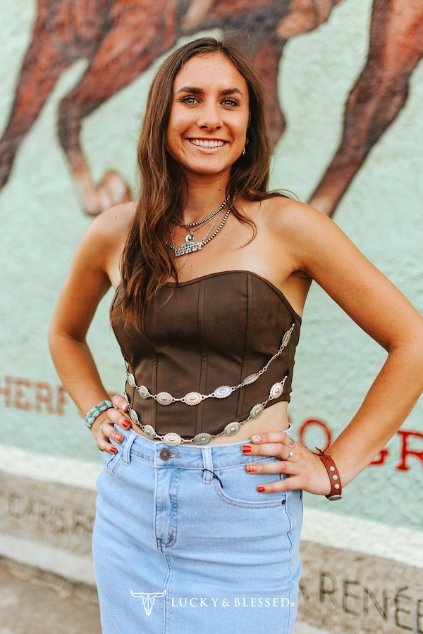 CONCHO CHAIN CORSET - BROWN