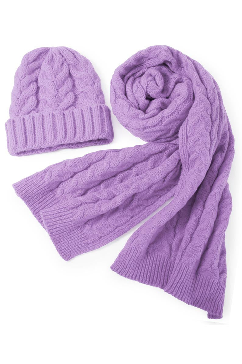 CABLE KNIT SCARF SET - LAVENDER