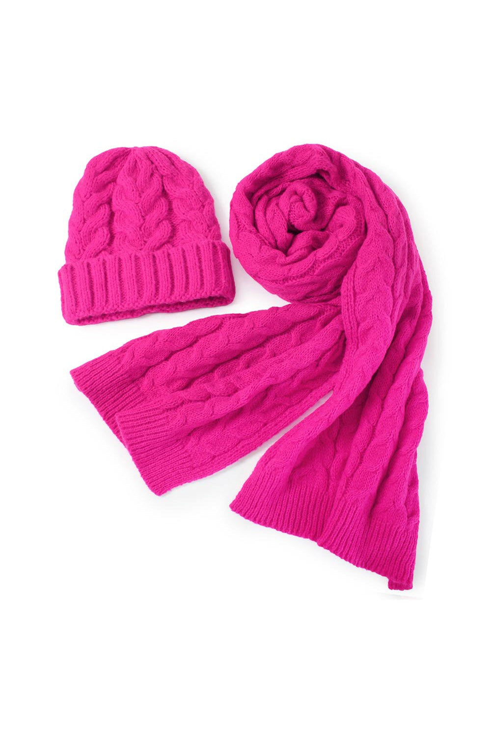 CABLE KNIT SCARF SET - PINK