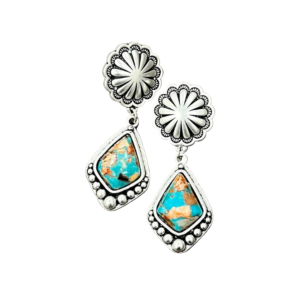 DANGLE GEMSTONE CONCHO EARRINGS