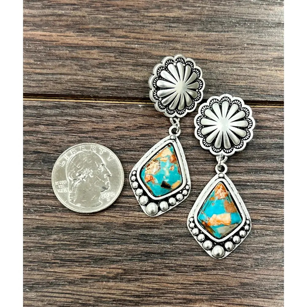 DANGLE GEMSTONE CONCHO EARRINGS