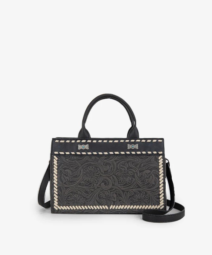 FLORAL TOOLED TOTE - BLACK