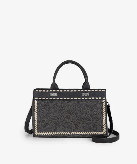 FLORAL TOOLED TOTE - BLACK