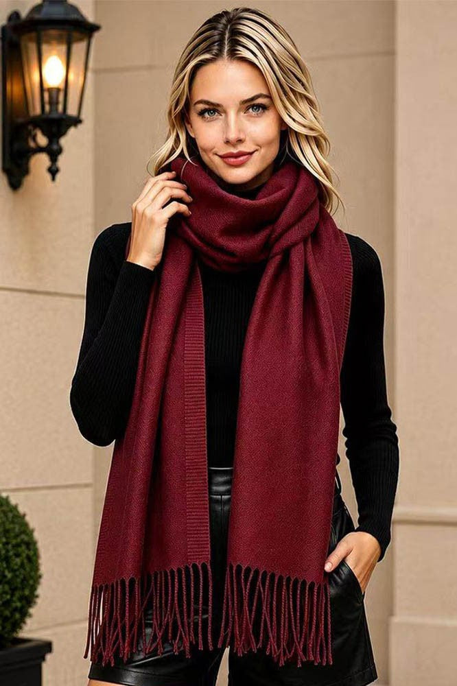 CLASSIC FRINGE SCARF - BURGUNDY