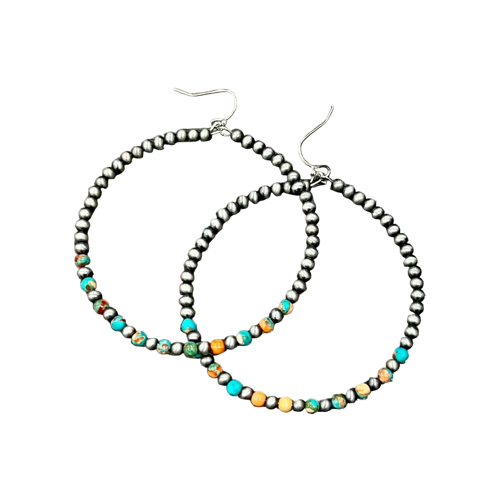 GEMSTONE NAVAJO BEAD HOOP EARRINGS