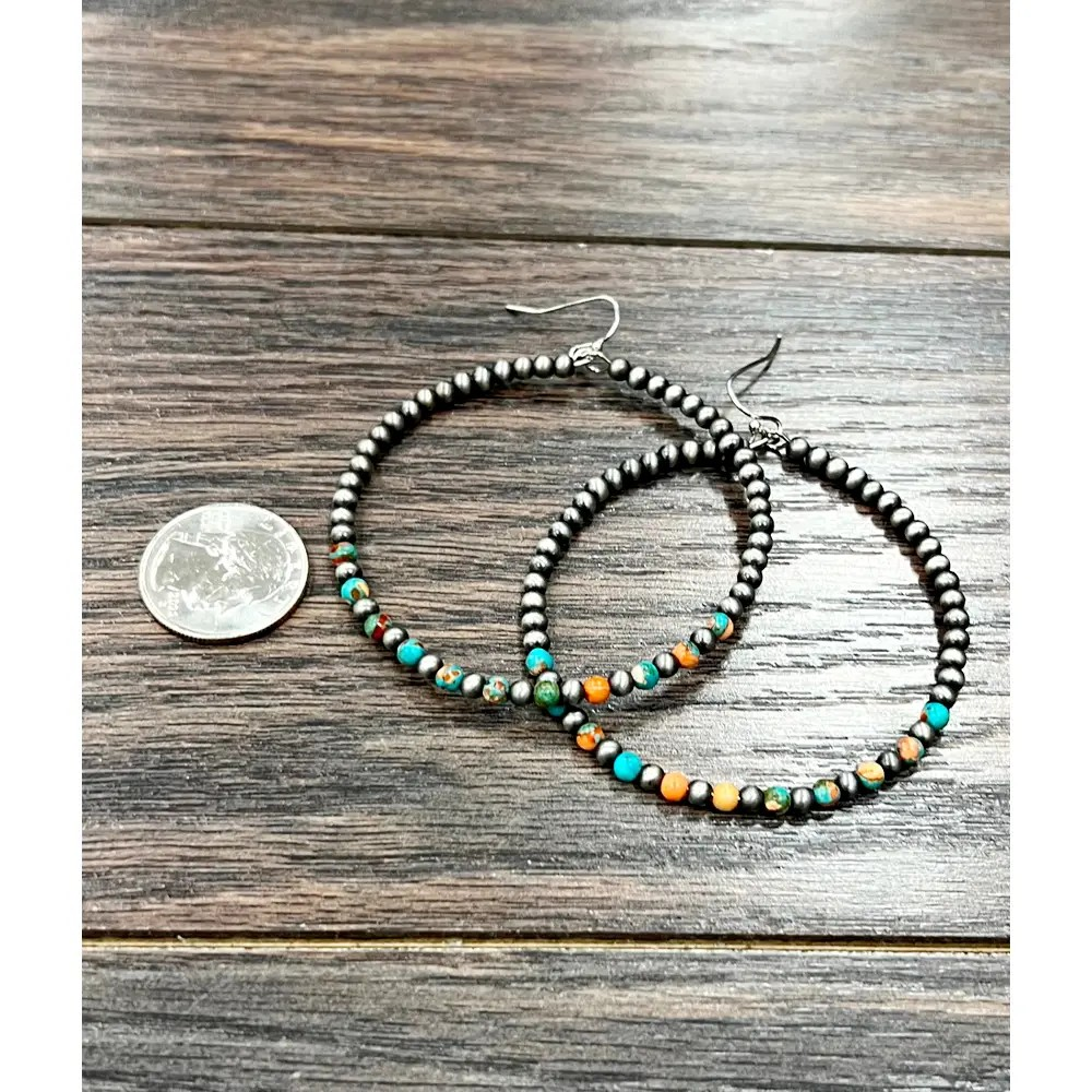 GEMSTONE NAVAJO BEAD HOOP EARRINGS