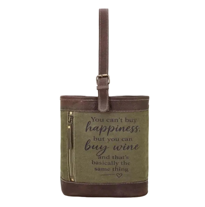 HAPPINESS CANVAS WINE HOLDER - OLIVE