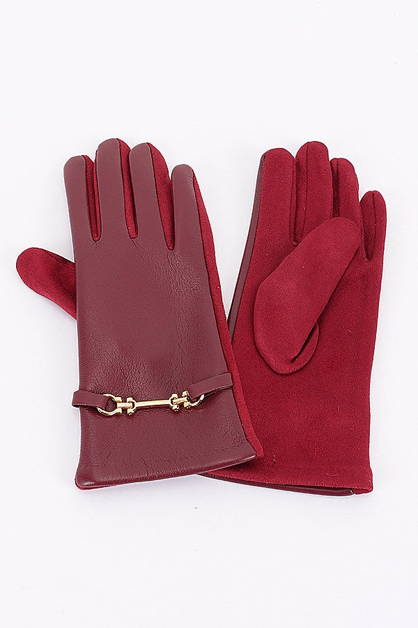 HORSEBIT LEATHER GLOVES - BURGUNDY