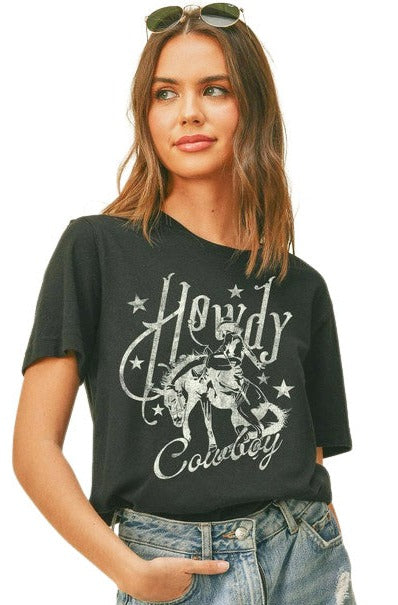 Load image into Gallery viewer, HOWDY COWBOY TEE - BLACK
