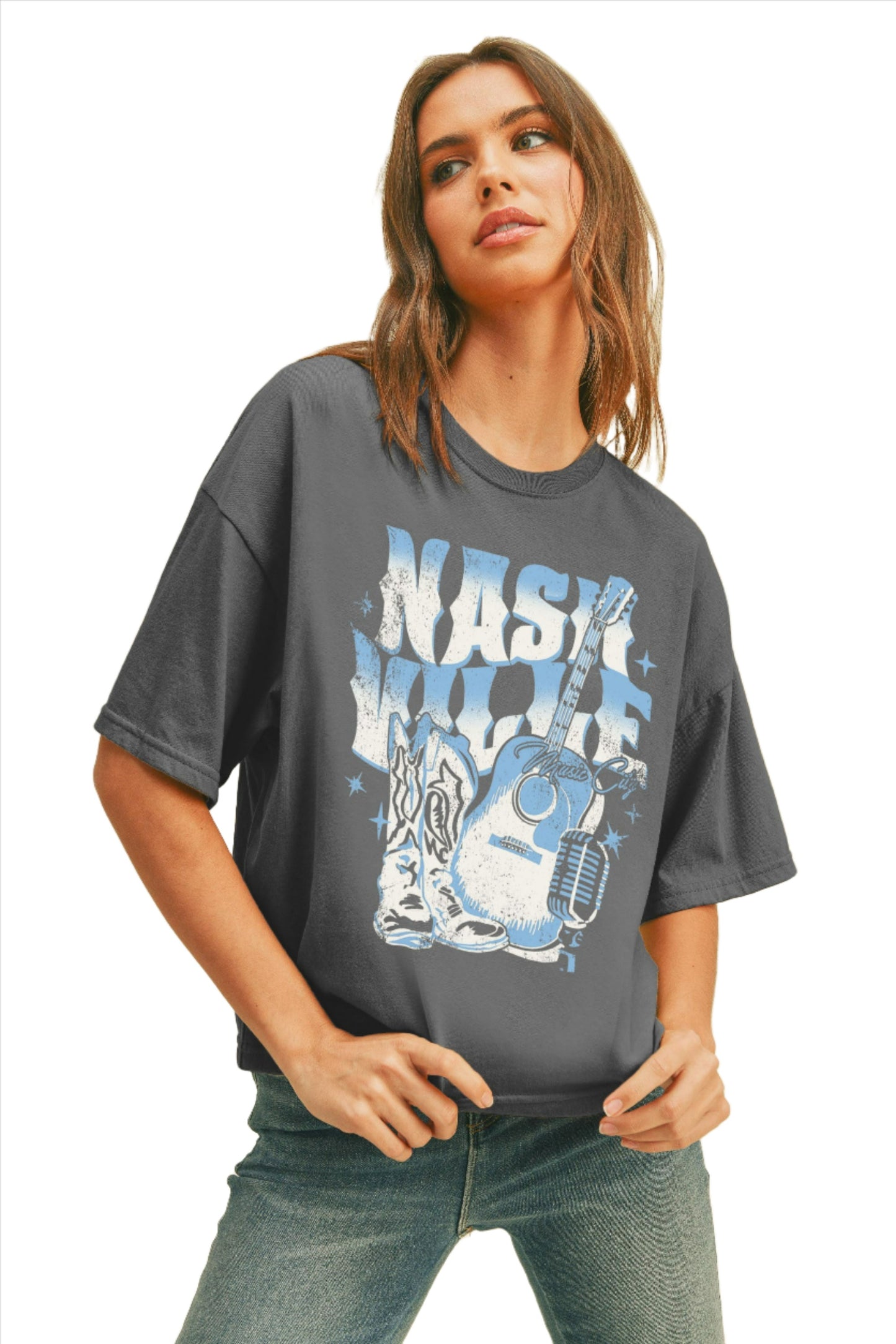 NASHVILLE MUSIC CITY TEE - FOSSIL GRAY