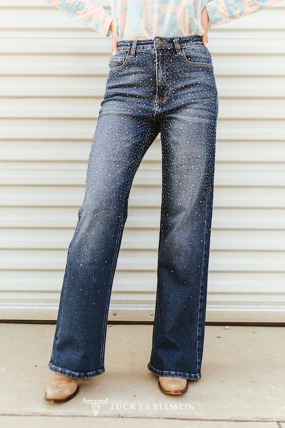 RHINESTONE COWGIRL FLARE JEANS