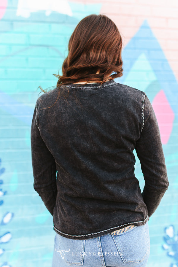 RODEO LONG SLEEVE TOP - BLACK