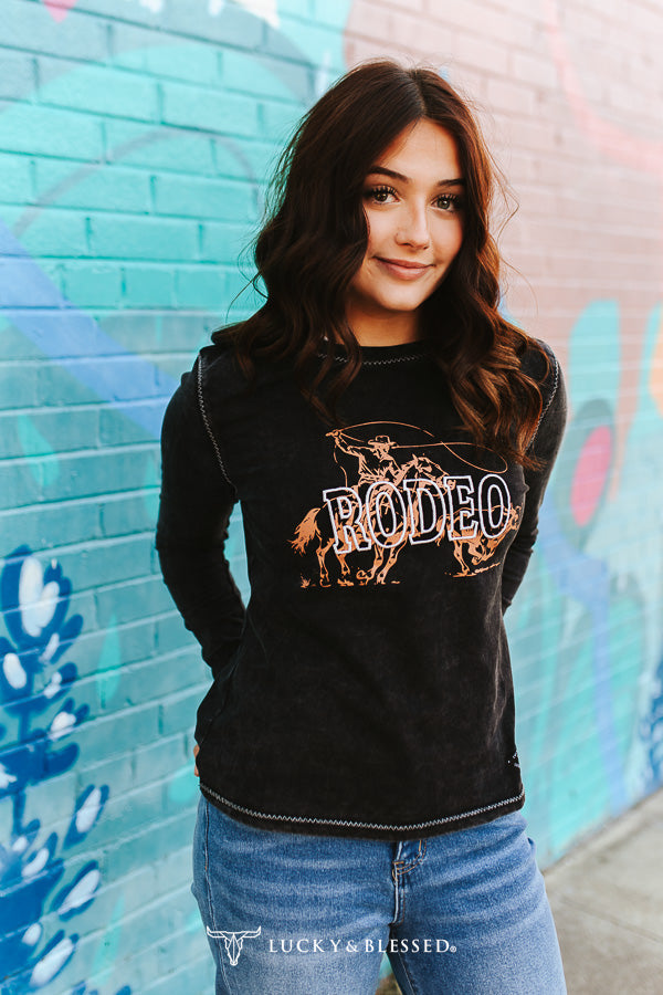 RODEO LONG SLEEVE TOP - BLACK