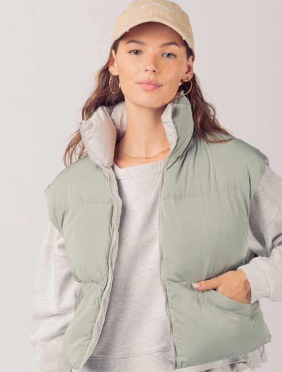 SNOWDRIFT PUFFER VEST - SAGE