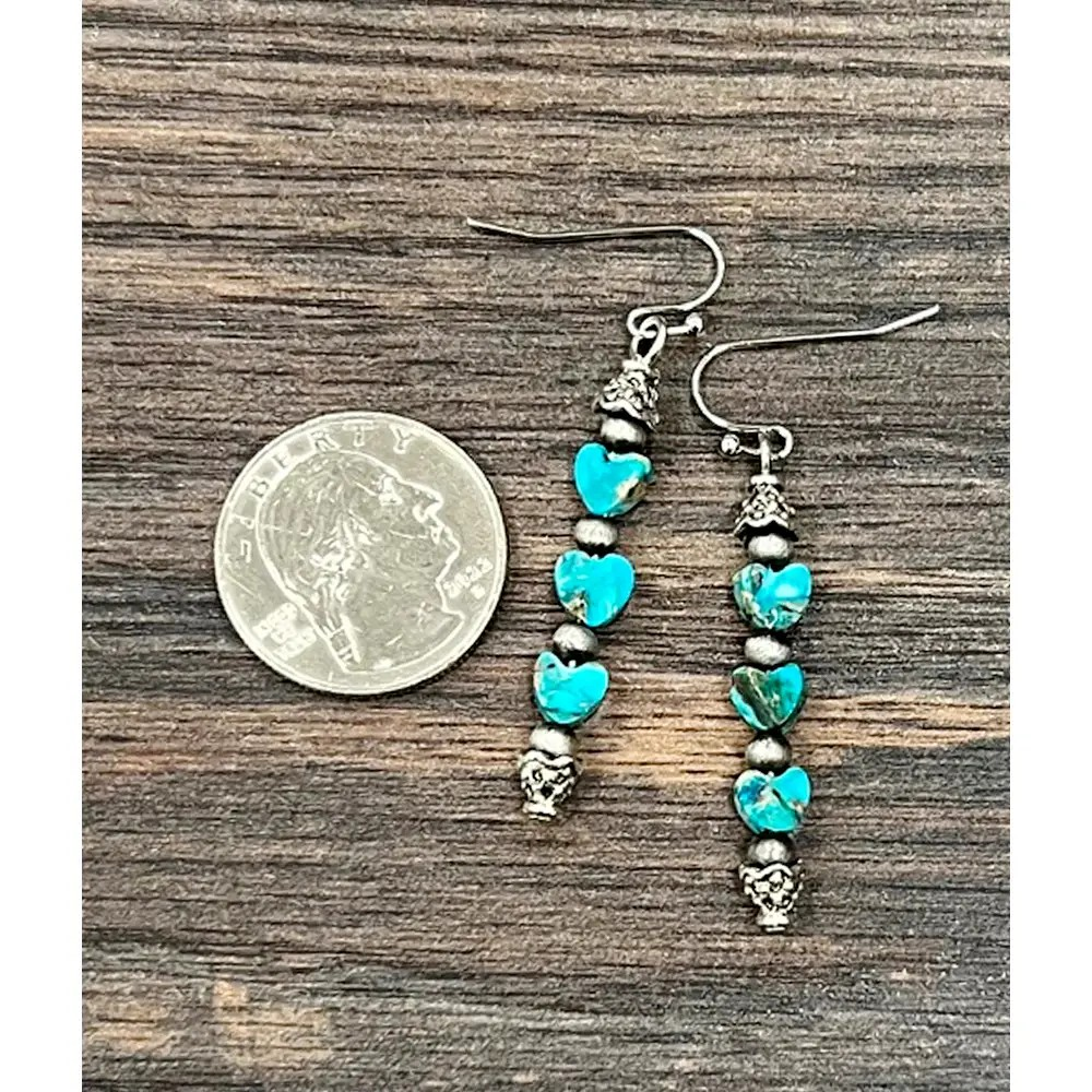 THREE HEART TURQ EARRINGS