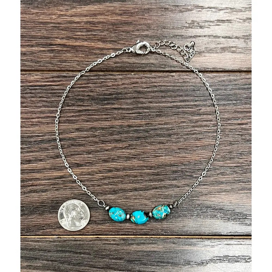 TRIPLE TURQ CHAIN NECKLACE