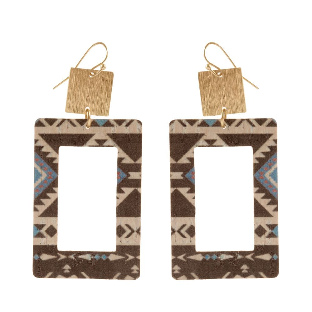 BROWN AZTEC SQUARE EARRINGS