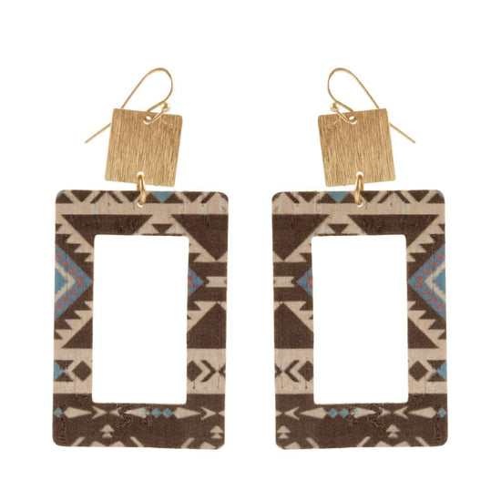 BROWN AZTEC SQUARE EARRINGS