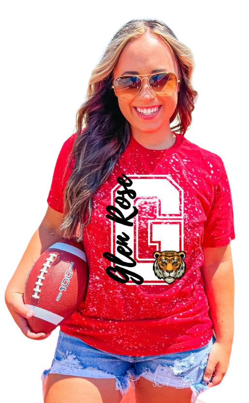 Load image into Gallery viewer, GLEN ROSE VARSITY LETTER TEE - RED BLEACHED
