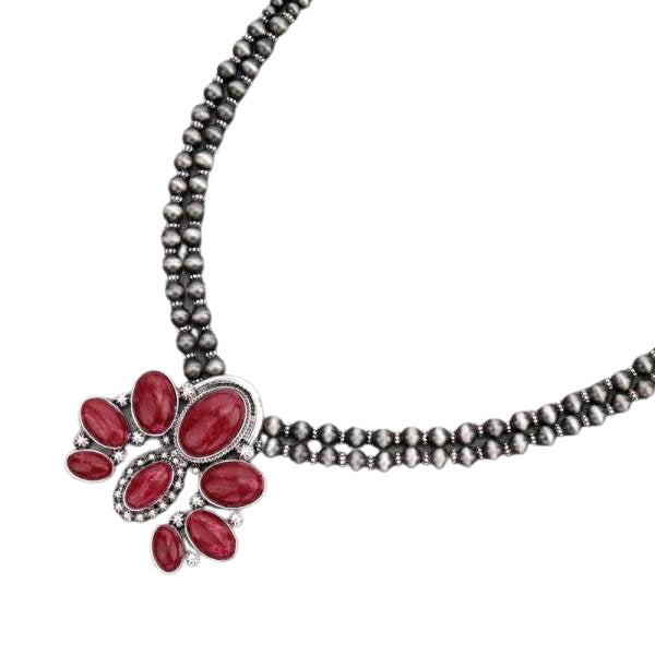 KAMINA SQUASH NECKLACE - RED/SILVER