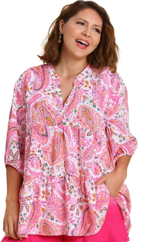 PERFECT PAISLEY TOP (PINK) -PLUS