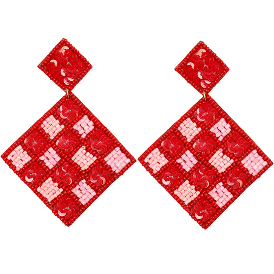 Load image into Gallery viewer, RED SQUARE DANGLE EARRINGS
