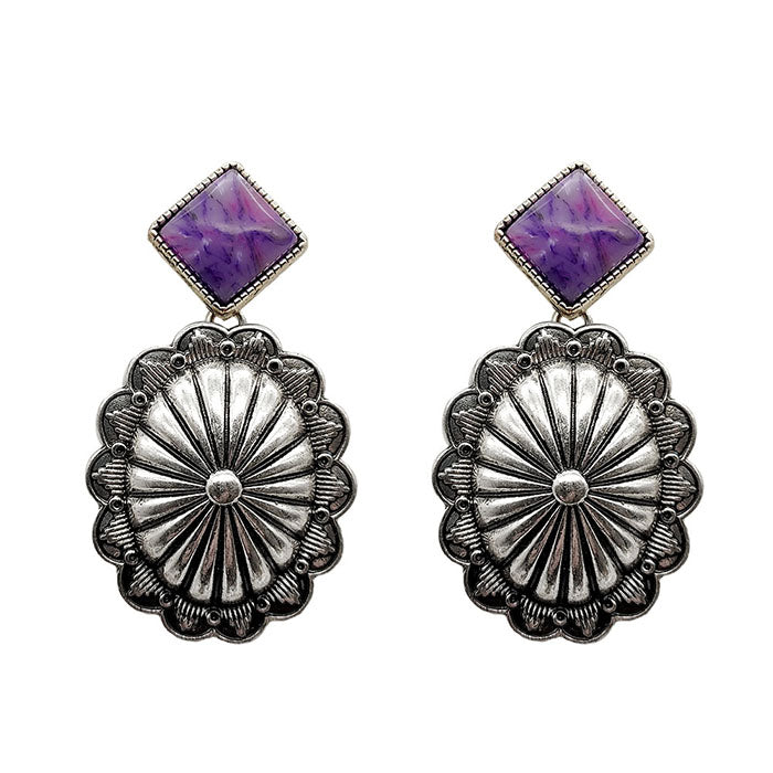 PURPLE STONE CONCHO EARRINGS