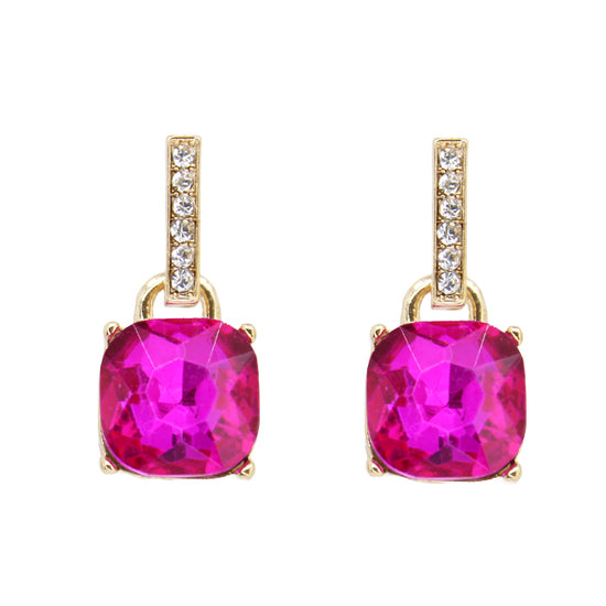 RHINESTONE WITH PINK STONE EARRINGS