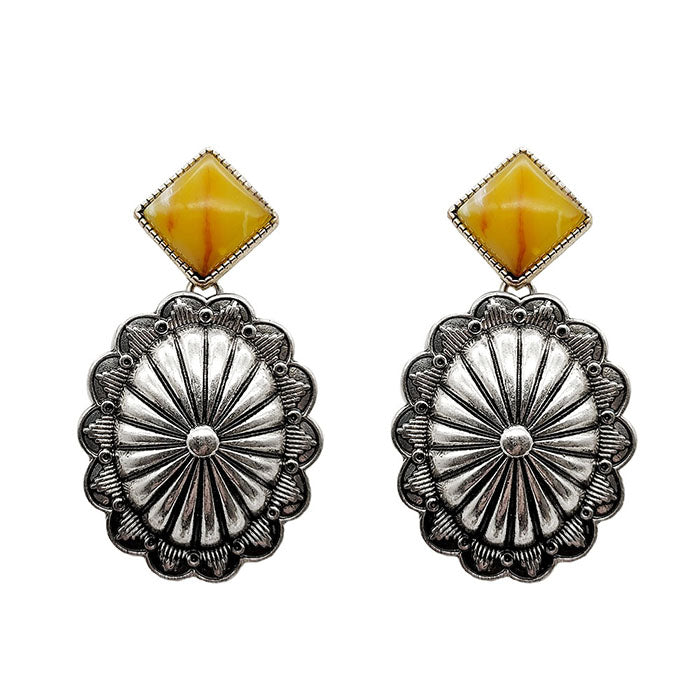 Load image into Gallery viewer, YELLOW STONE CONCHO EARRINGS
